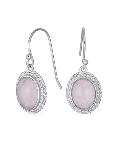 Bling Jewelry Western Style Natural Pink Quartz Milgrain Cable Edge Oval Drop Earrings Sterling Silver Wire Fish Hook