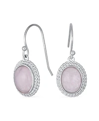 Bling Jewelry Western Style Natural Pink Quartz Milgrain Cable Edge Oval Drop Earrings Sterling Silver Wire Fish Hook