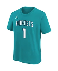 Big Boys Jordan LaMelo Ball Teal Charlotte Hornets Icon Name and Number T-shirt