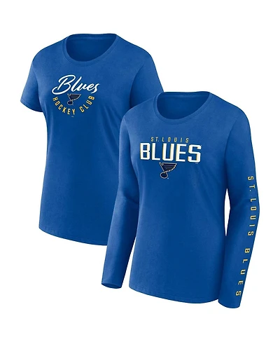Women's Fanatics Blue St. Louis Blues Long and Short Sleeve Two-Pack T-shirt Set