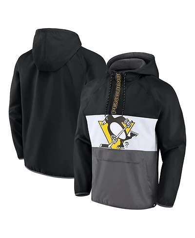 Men's Fanatics Black Pittsburgh Penguins Flagrant Foul Anorak Raglan Half-Zip Hoodie Jacket
