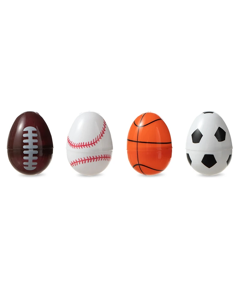Glitzhome 48 Pack 2.25" H Easter Plastic Fillable Sports Eggs, 12 of Each Basketball, Football, Baseball, Soccer