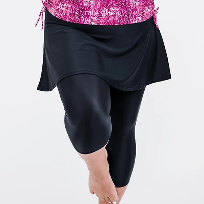 Calypsa Plus Flared Swim Skort With Capri Leggings