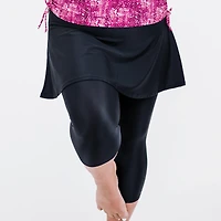 Calypsa Plus Flared Swim Skort With Capri Leggings