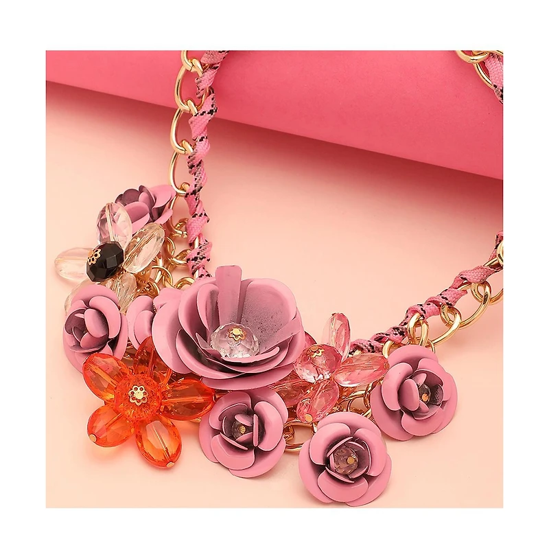 Sohi Women's Pink Roses Cluster Necklace