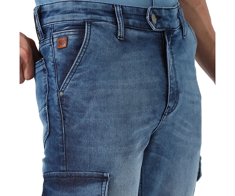 Campus Sutra Men's Medium-Wash Cargo Denim Jeans