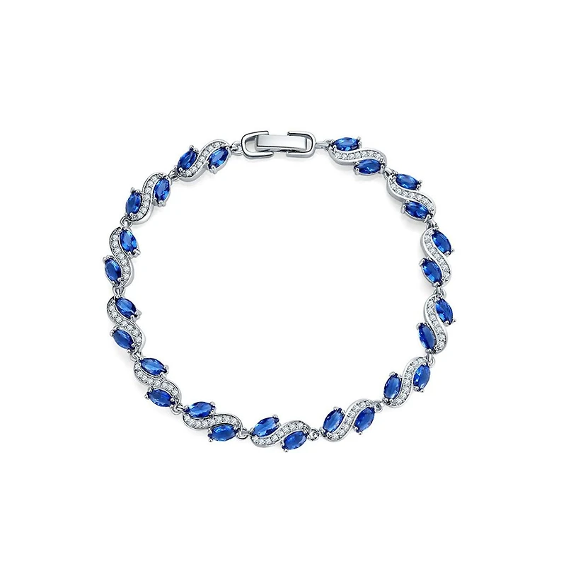 Hollywood Sensation Cubic Zirconia Tennis Bracelet with Marquise Sapphire Color Cubic Zirconia and Cubic Zirconia