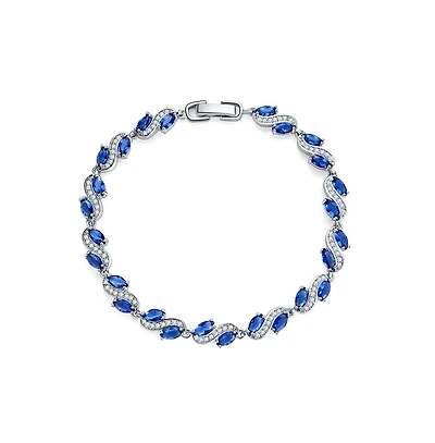Hollywood Sensation Cubic Zirconia Tennis Bracelet with Marquise Sapphire Color Cubic Zirconia and Cubic Zirconia
