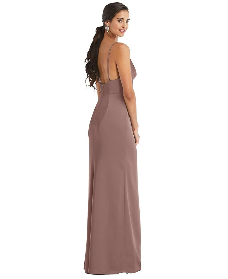 Women's Cowl-Neck Draped Wrap Maxi Dress with Front Slit
