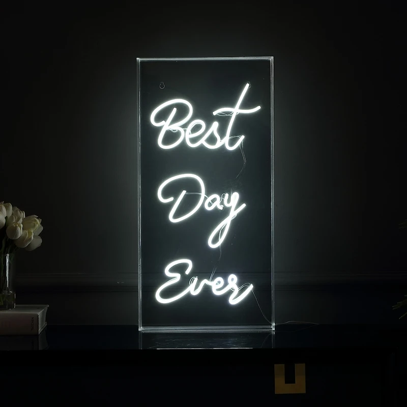 Jonathan Y Best Day Ever Contemporary Glam Acrylic Box Usb Operated Led Neon Light