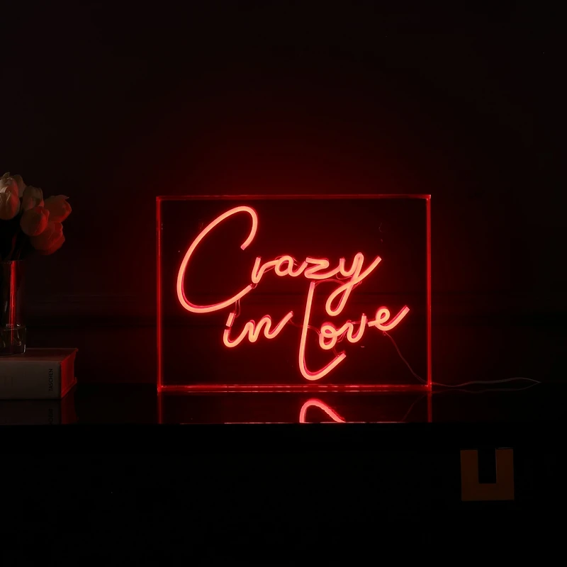 Jonathan Y Crazy In Love Contemporary Glam Acrylic Box Usb Operated Led Neon Light
