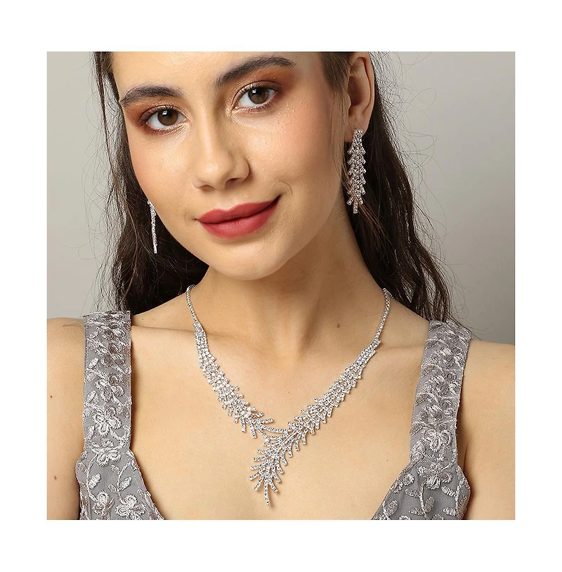 Sohi Women's Silver Bling Drop Jewelry Set
