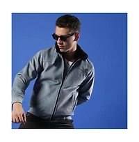 Campus Sutra Men's Grey Zip-Front Jacket With Fleece Detail
