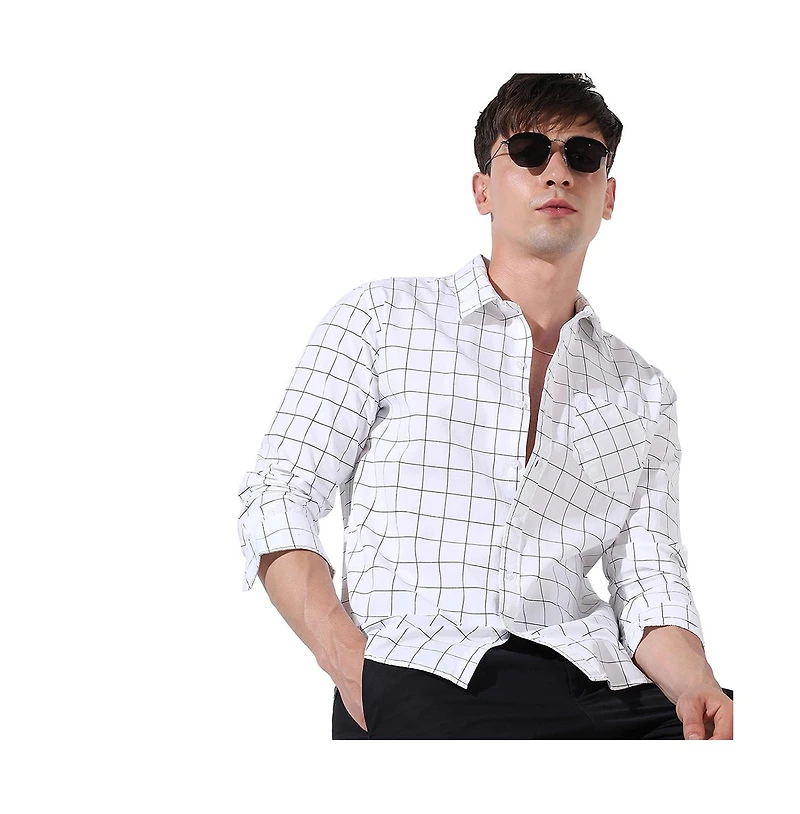 Campus Sutra Men's White Graph Check Shirt
