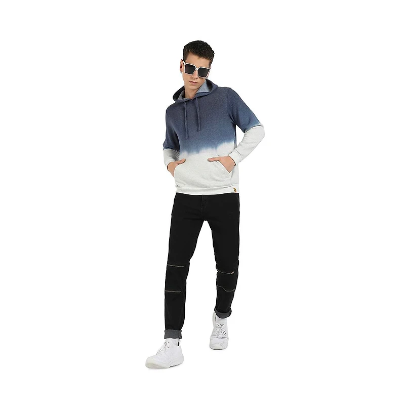Campus Sutra Men's Blue & Grey Pullover Ombre Sweatshirt With Ribbed Hem