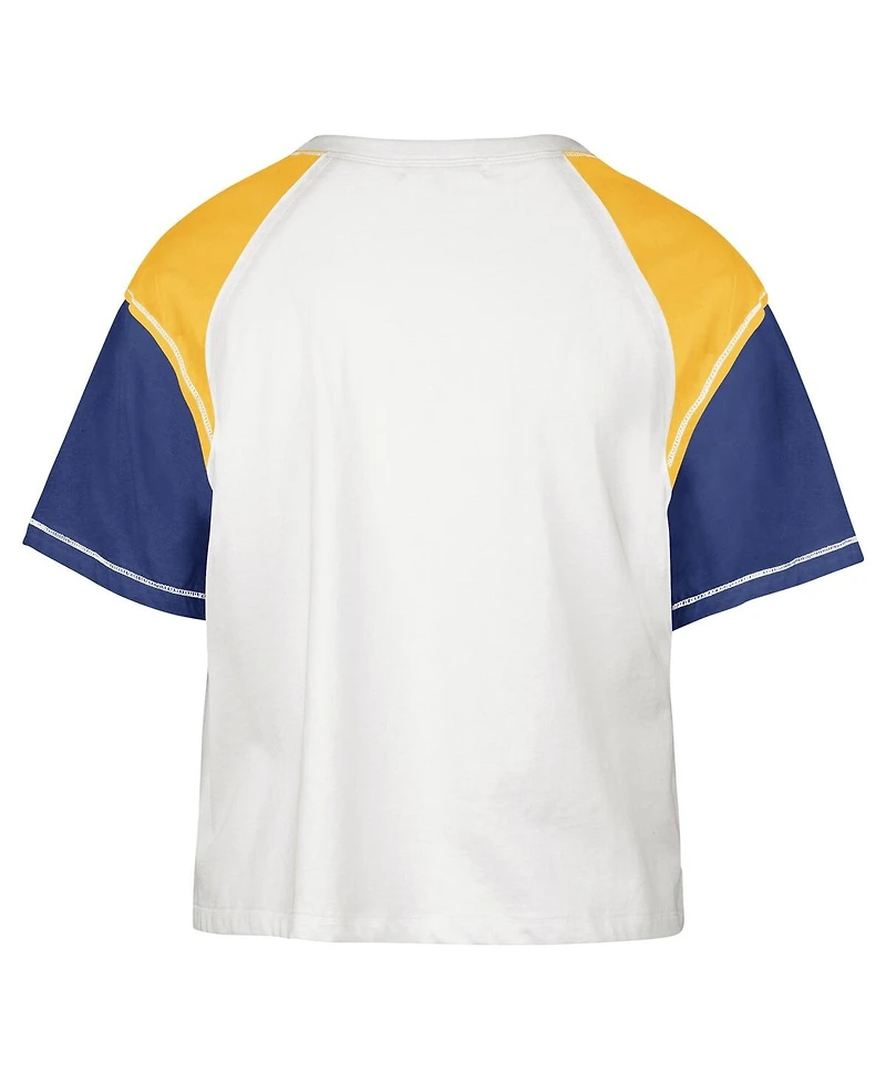 Women's '47 Brand Cream Distressed Golden State Warriors Premier Raglan Cropped T-shirt