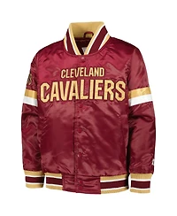 Big Boys Starter Wine Cleveland Cavaliers Home Game Varsity Satin Full-Snap Jacket