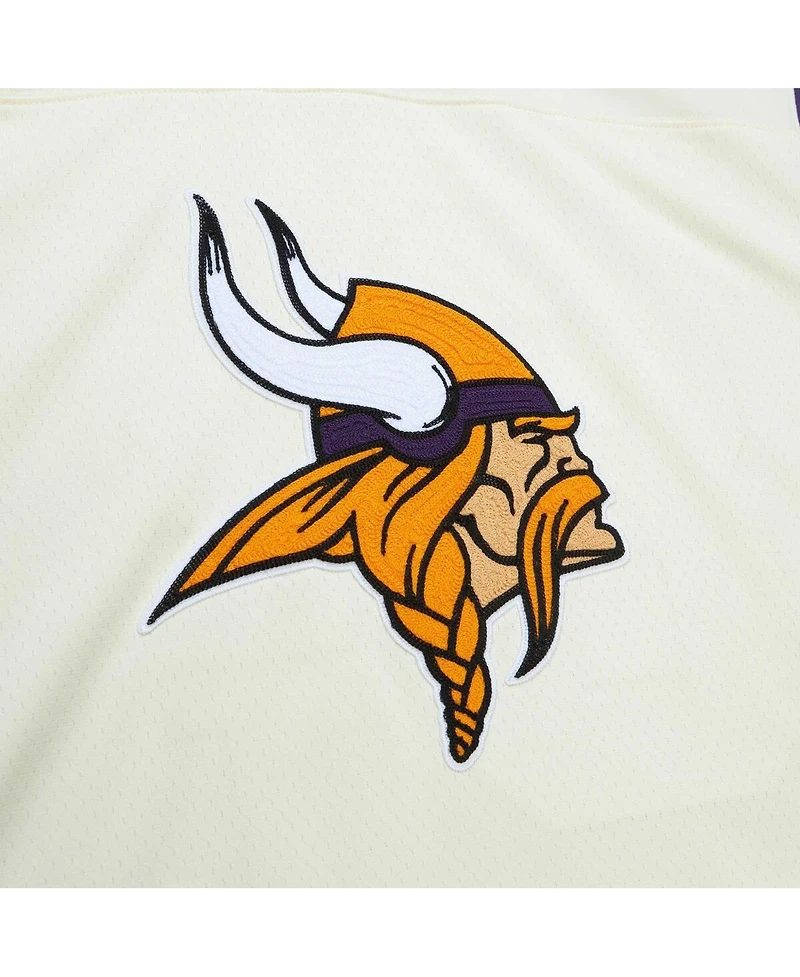Men's Mitchell & Ness Randy Moss Cream Minnesota Vikings Chainstitch Legacy Jersey