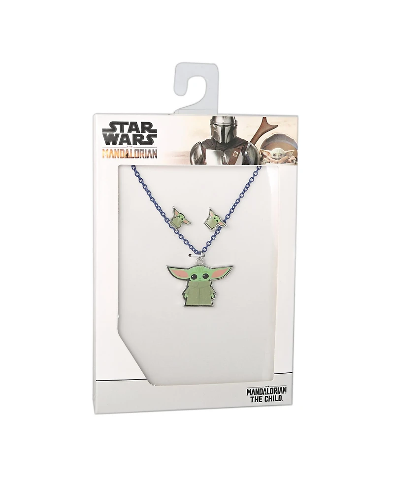 Starwars Disney Star Wars The Mandalorian Grogu Fashion Stud Earrings and Necklace Set, Officially Licensed