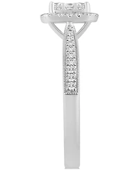 Diamond Emerald Shaped Halo Cluster Engagement Ring (1/2 ct. t.w.) in 14k White Gold