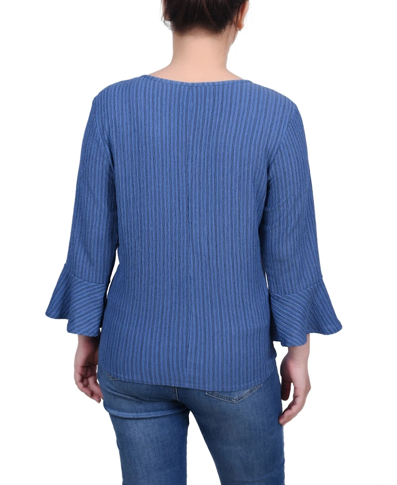 Ny Collection Petite 3/4 Bell Sleeve Textured Knit Top