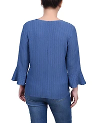 Ny Collection Petite 3/4 Bell Sleeve Textured Knit Top