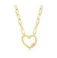 sterling silver Gold or Rose Plated over Cz Heart Carabiner Paperclip Necklace