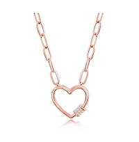 sterling silver Gold or Rose Plated over Cz Heart Carabiner Paperclip Necklace