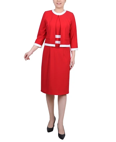Ny Collection Women's Elbow Sleeve Colorblocked Dress, 2 Piece Set