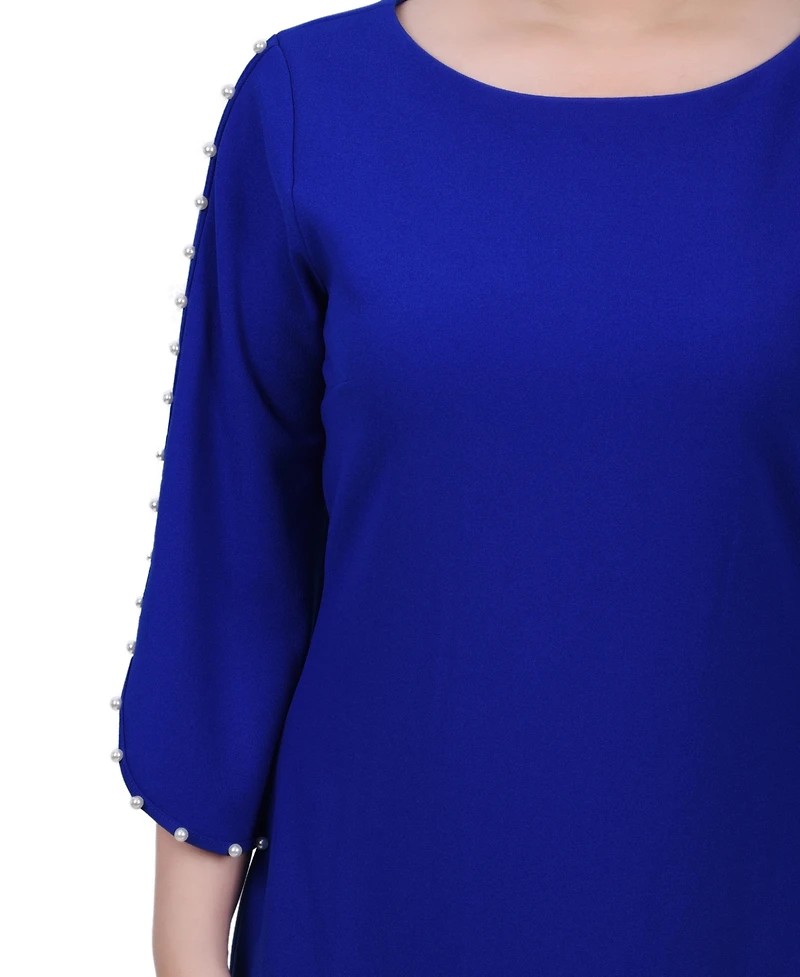 Ny Collection Women's 3/4 Imitation Pearl Detail Petal Sleeve Dress