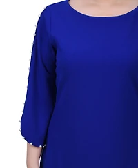 Ny Collection Women's 3/4 Imitation Pearl Detail Petal Sleeve Dress