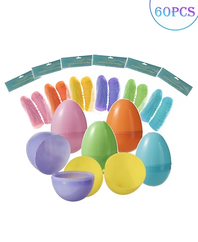 Glitzhome 60 Pack 3" H Easter Plastic Fillable Eggs in 6 Assorted Colors, 10 of Each
