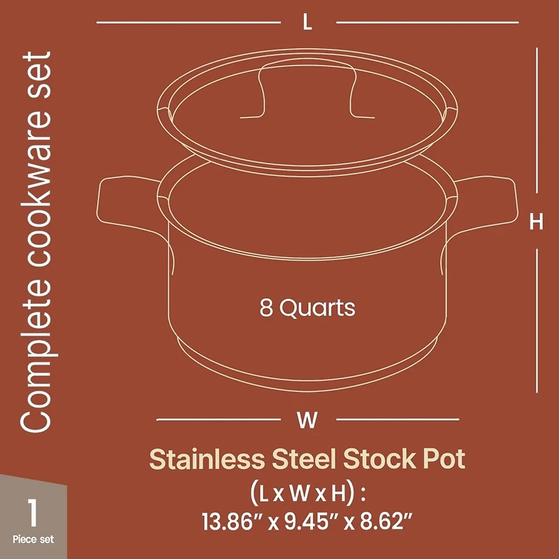 Bakken-Swiss 8-Quart Brushed Stainless Steel Stockpot with Lid – Heavy-Duty Induction Pot with Riveted Handles – Ideal for Soup, Seafood