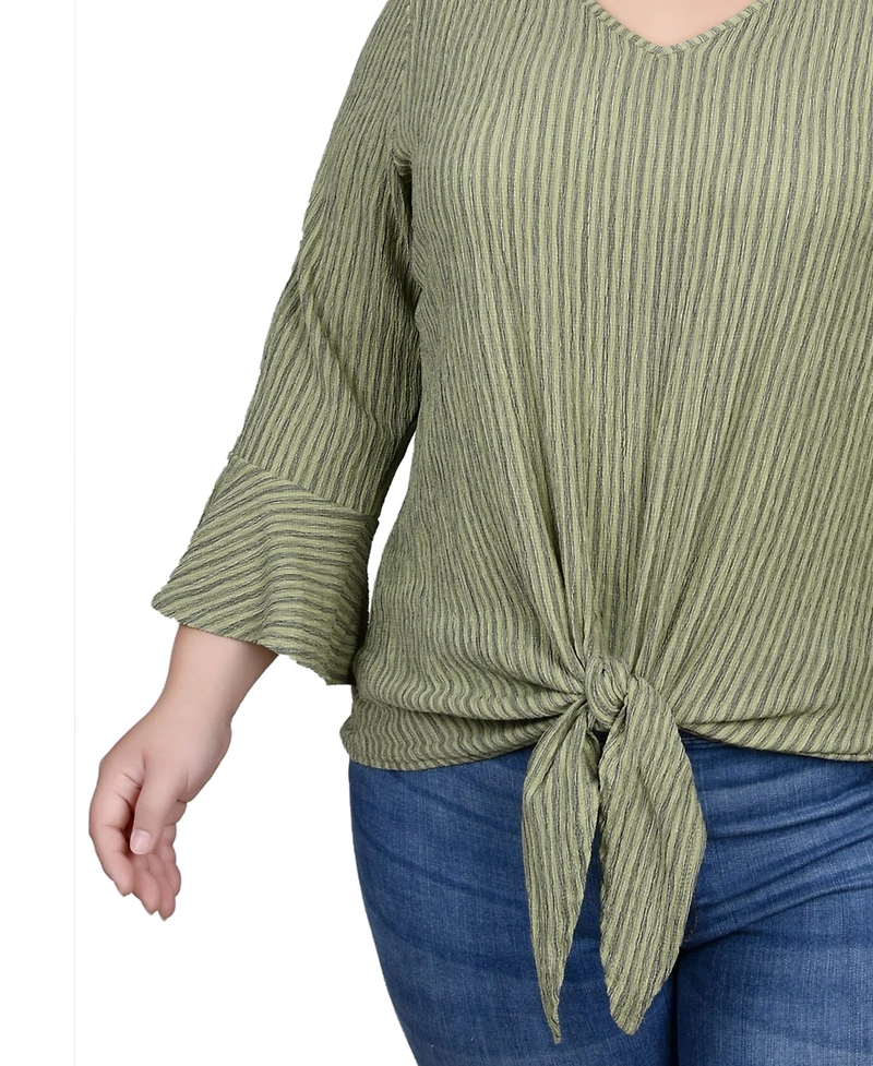 Ny Collection Plus 3/4 Bell Sleeve Textured Knit Top