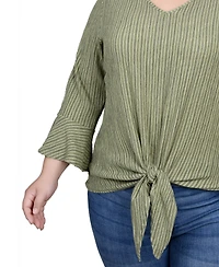 Ny Collection Plus 3/4 Bell Sleeve Textured Knit Top