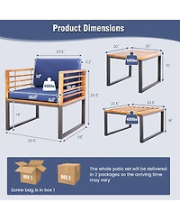 5 Piece Patio Acacia Wood Chair Set with Ottomans and Coffee Table-Navy
