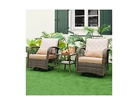 3 Pieces Outdoor Wicker Conversation Set with Tempered Glass Coffee Table-Beige