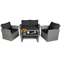 Slickblue 4 Pieces Patio Rattan Furniture Set Sofa Table with Storage Shelf Cushion