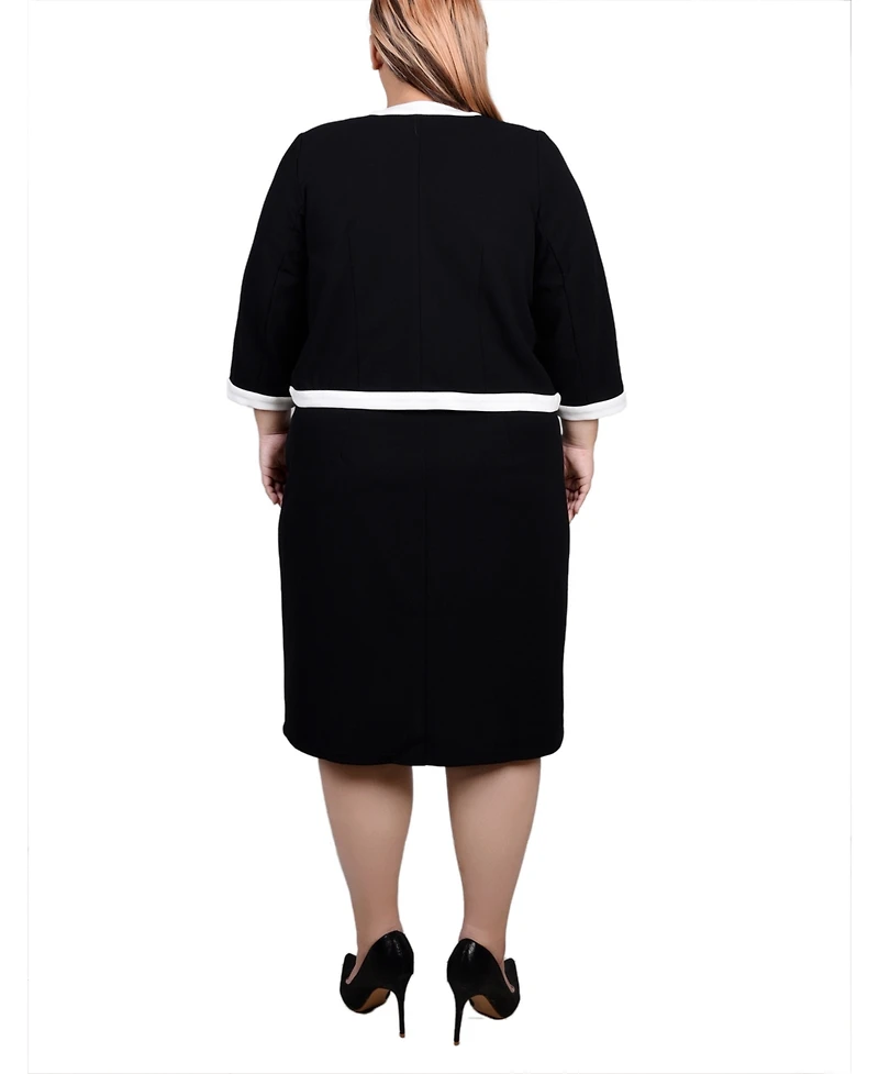 Ny Collection Plus Elbow Sleeve Colorblocked Dress, 2 Piece Set