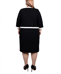 Ny Collection Plus Elbow Sleeve Colorblocked Dress, 2 Piece Set
