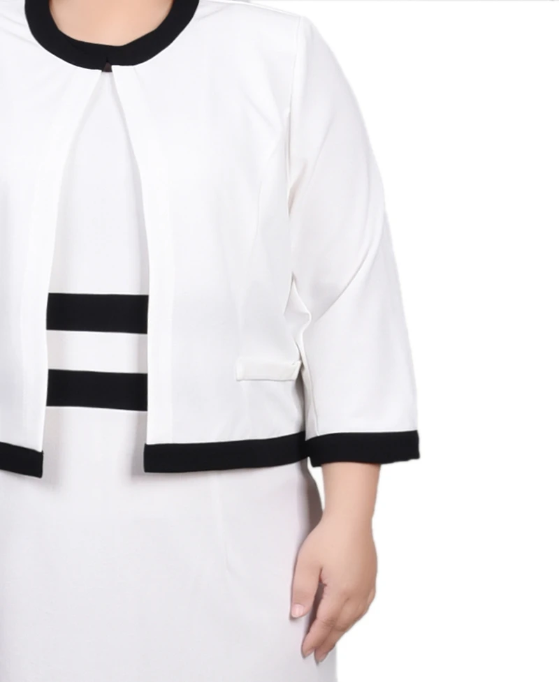 Ny Collection Plus Elbow Sleeve Colorblocked Dress, 2 Piece Set