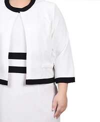 Ny Collection Plus Elbow Sleeve Colorblocked Dress, 2 Piece Set