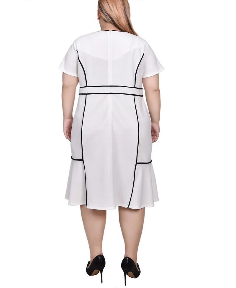 Ny Collection Plus Short Sleeve Piped Detail Dress