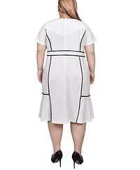 Ny Collection Plus Short Sleeve Piped Detail Dress