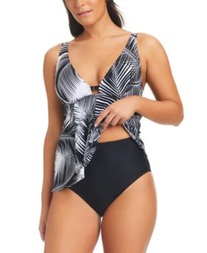 Beyond Control Womens Giving Attitude Tropical Print Tankini Top High Waist Bottoms