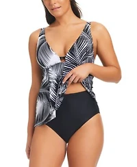 Beyond Control Womens Giving Attitude Tropical Print Tankini Top High Waist Bottoms