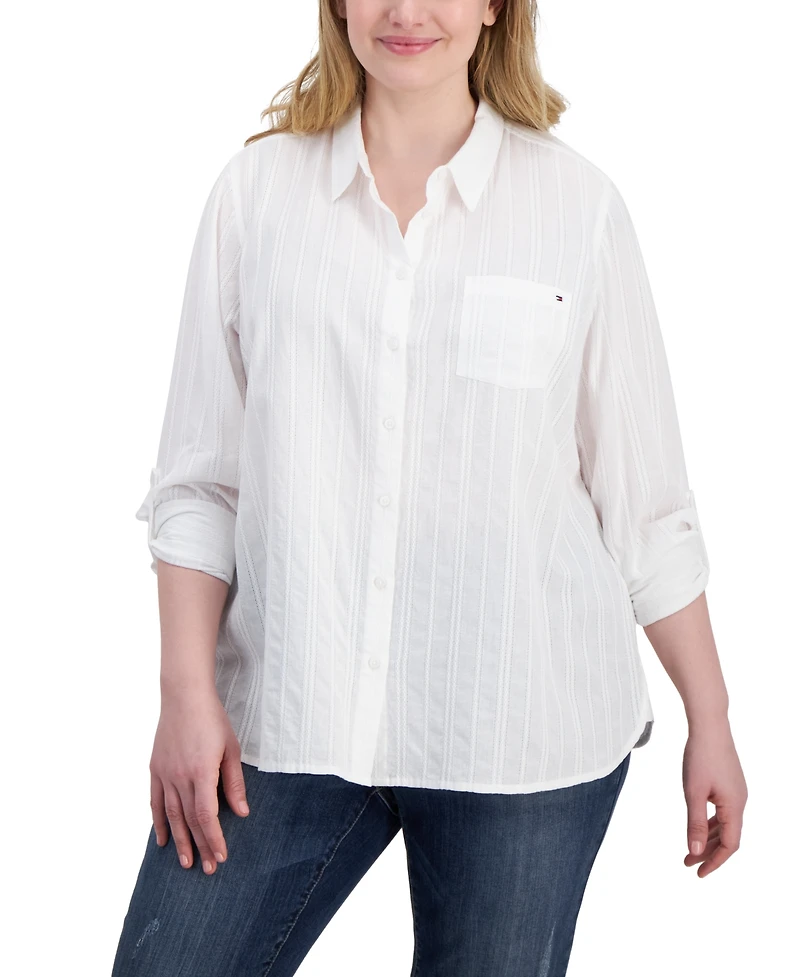Tommy Hilfiger Plus Cotton Paisley-Print Utility Shirt