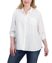 Tommy Hilfiger Plus Cotton Paisley-Print Utility Shirt