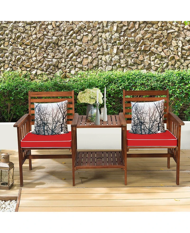 3 pcs Outdoor Patio Table Chairs Set Acacia Wood Loveseat