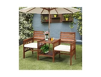 3 pcs Outdoor Patio Table Chairs Set Acacia Wood Loveseat